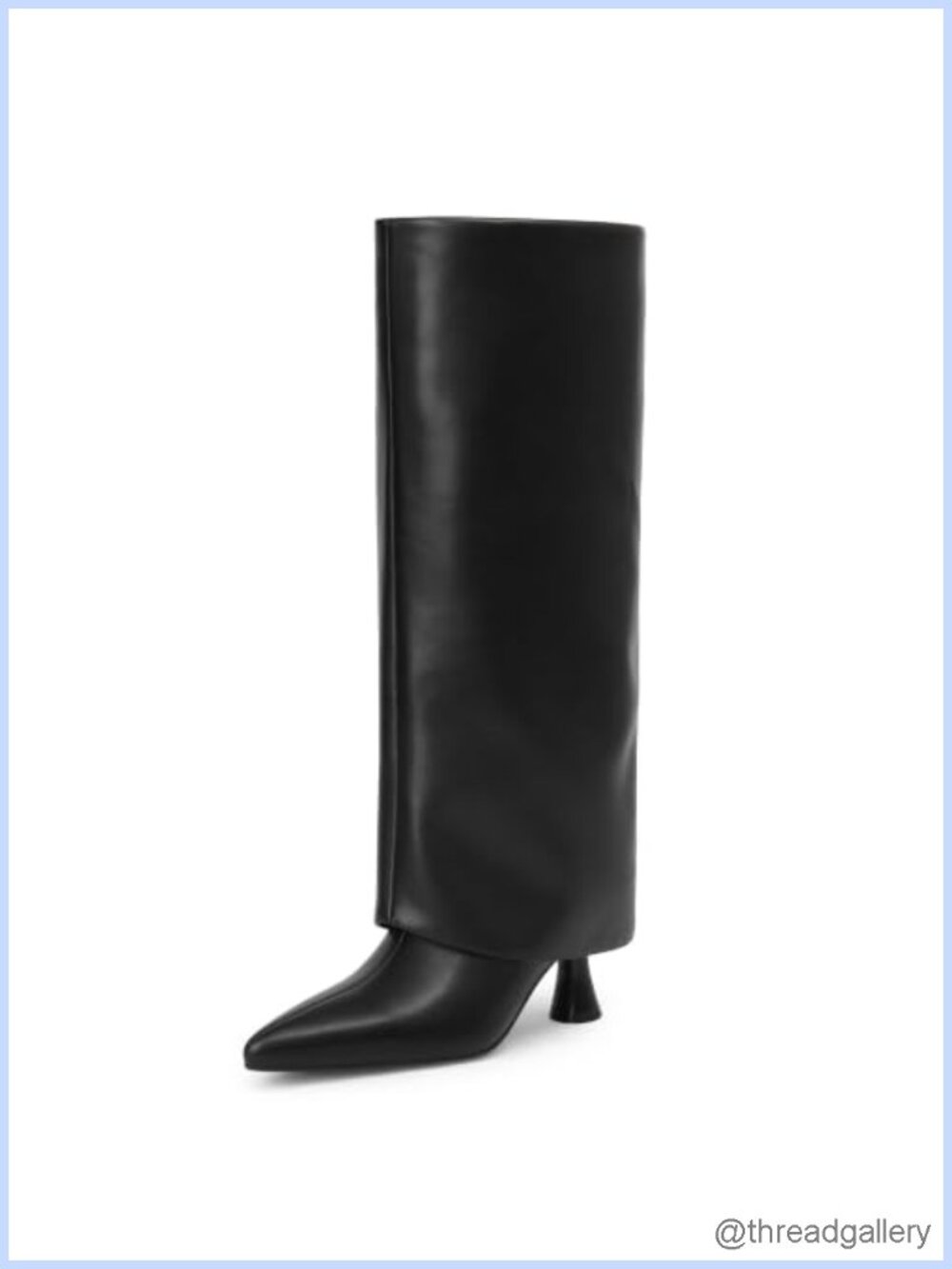 Women's Knee High Boots Fold Over Kitten Heel Pointed Toe Pull On Faux Leather
